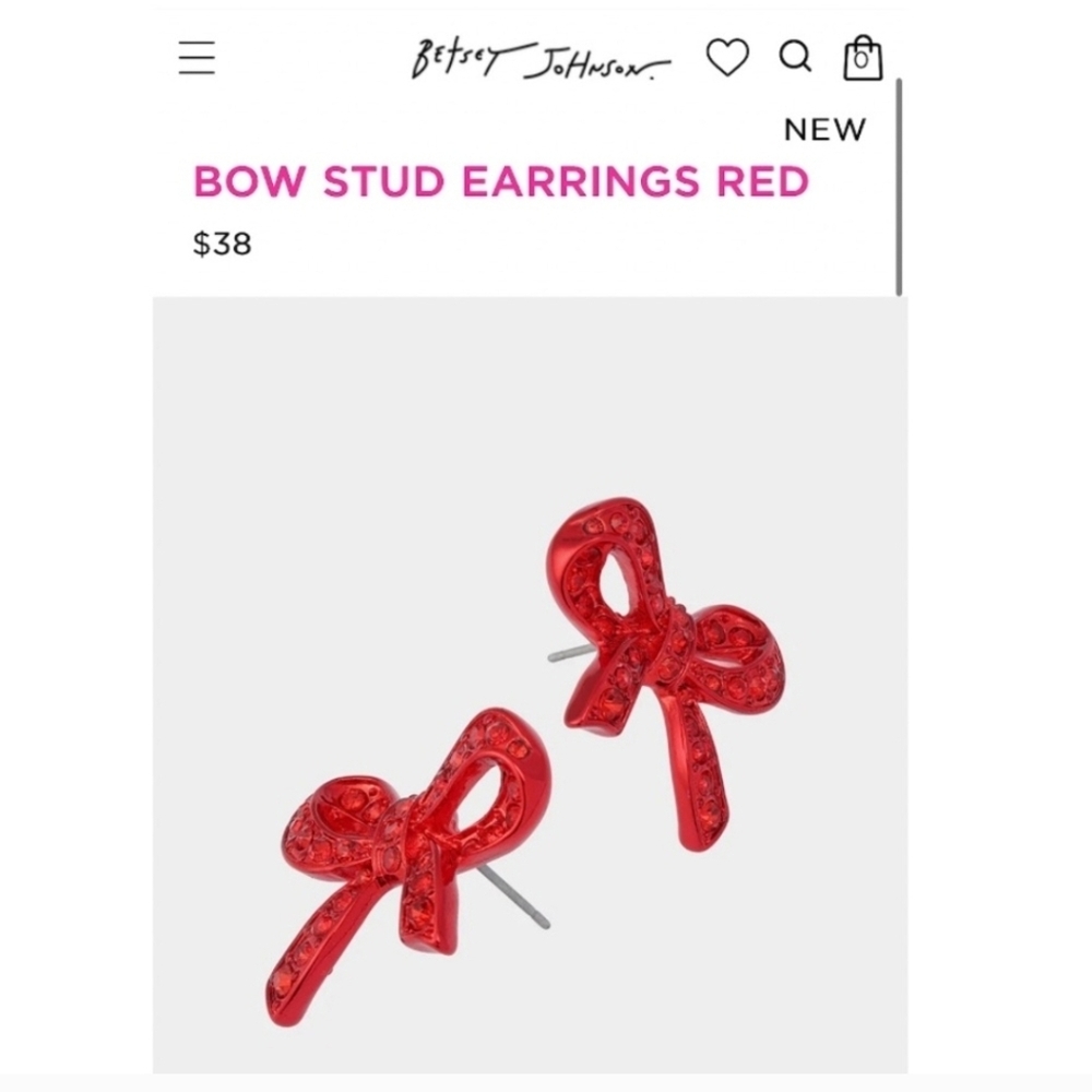 ❤️🔹Betsey Johnson 🔹️Love Spell Red Bow Stud Earrings Crystal Accents - Picture 3 of 12